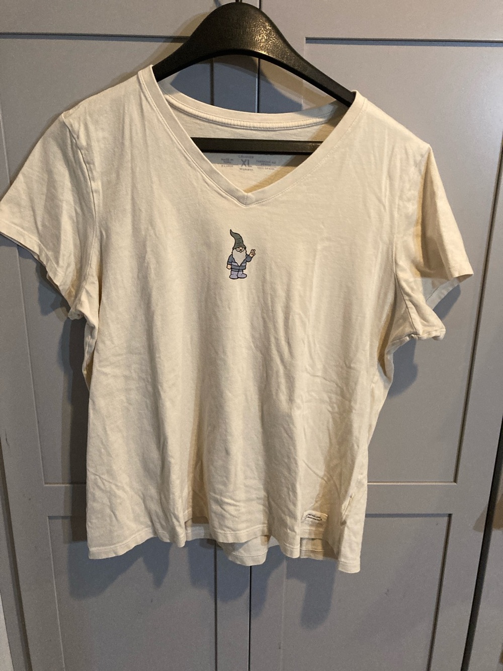 Life Is Good Cream V-Neck Short Sleeve Tee with Gnome